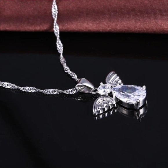 4 Pc Diamond Angel Set Pendant And Earrings, w.18 Chain .925 Sterling Silver - Picture 4 of 7